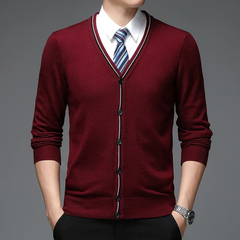 

2023 Men's Long Sleeve Autumn Fashion Trend Solid Color Cardigan Sweater