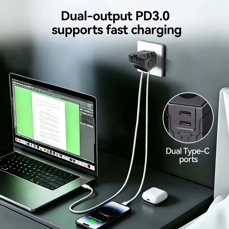 Fast Charging Plug Built-in Retractable Cable Phone Watch Charger Portable Wall Charger Adapter US Plug [IANC-]