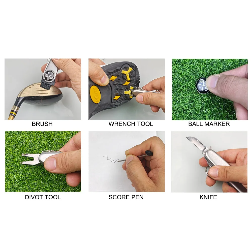 Golf Multi-function Knife, Stainless Steel Keychain, Six-in-one Golf Off-course Accessories Compact and Convenient