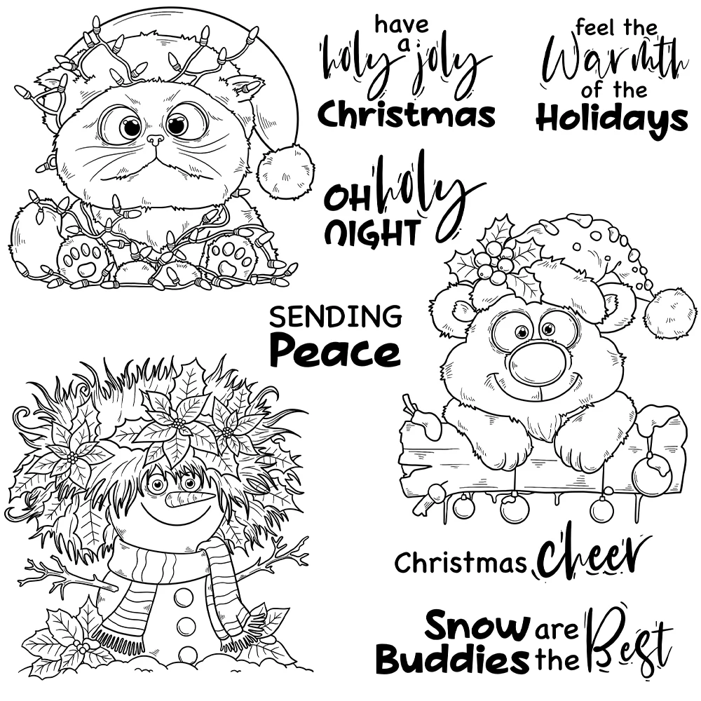 Mangocraft Cute Christmas Snowman Cat Dog Cutting Dies Clear Stamp Stencil DIY Scrapbooking Metal Dies Silicone Stamp For Cards