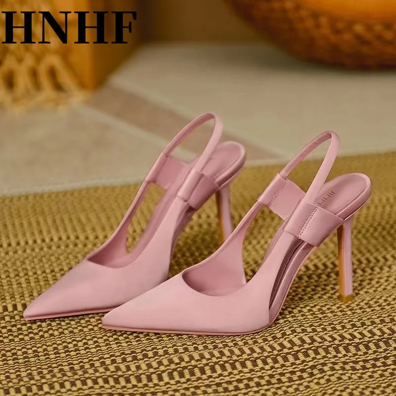 HNHF New 2024 Women Designer Brand Slingback Sandals Pointed Toe Slip on Thin High Heel Ladies Elegant Pumps Shoes Drss Sandals