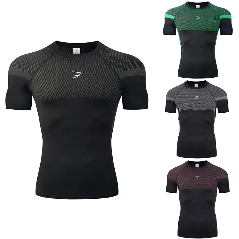 Men's Gym Compression Running Shirt Tight Short Sleeve Sports T-Shirt Fitness Training Workout Breathable Homme Athletic Shirt