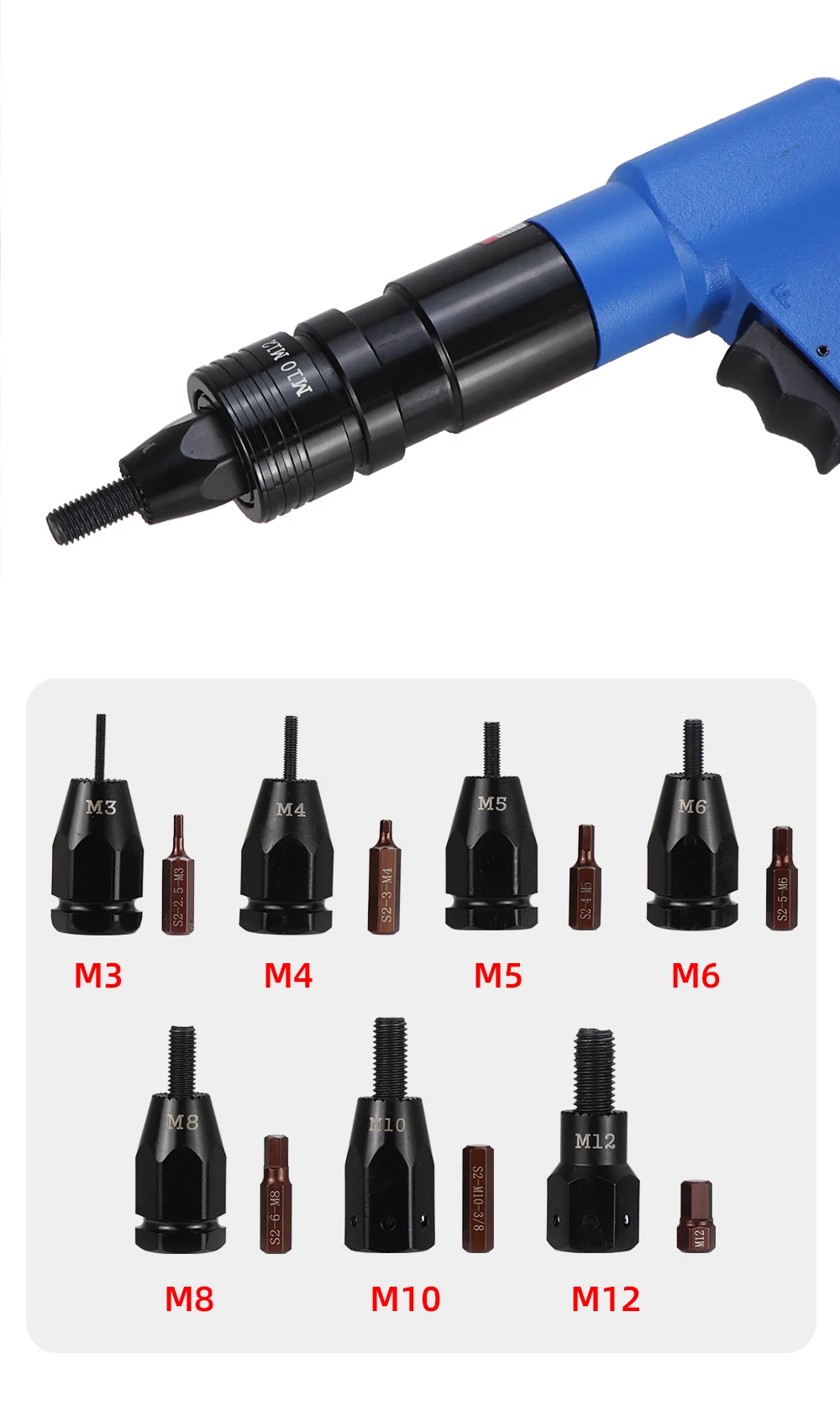 HIFESON Pneumatic Rivet Gun Nuts Riveter Air Rivet Nut Tool Automatic Insert Nut Gun M3 M4 M5 M6 M8 M10 M12 Screws Installation