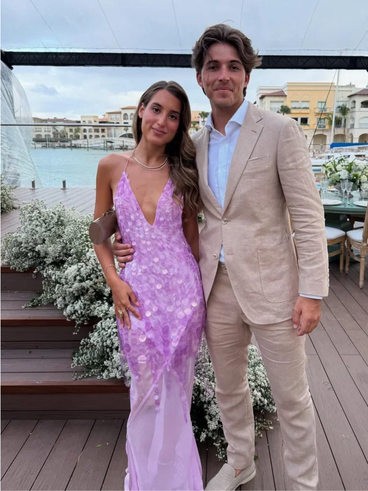 فستان رسن شبكي مزين بالترتر بحمالات على شكل حرف v بقصة ضيقة مثير بدون ظهر لامع للنساء على الشاطئ وحزام ذيل السمكة فساتين طويلة فستان اجتماعي #2