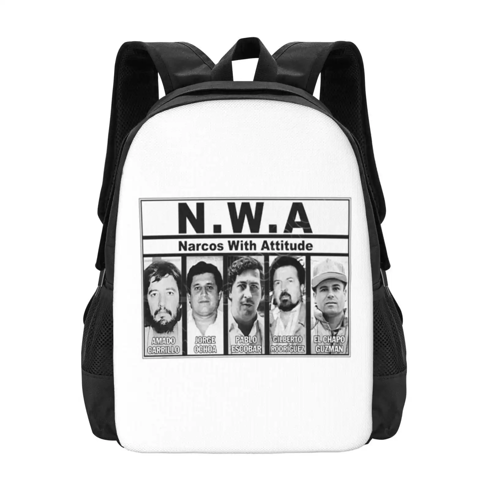 Nwa-With Attitude Pattern Design Bagpack School Bags Nwa Attitude Ice Cube Dj Yella El Chapo Amado Carrillo Senor Cielos Pablo