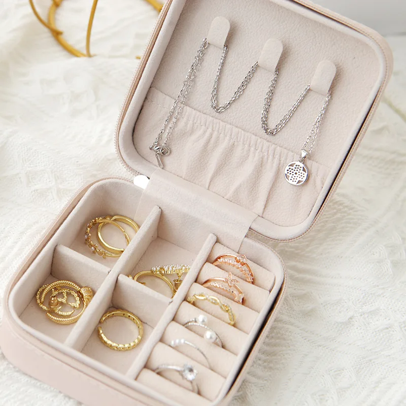 1 stks Enkellaags Opbergdoos Dames Reizen Lederen Sieraden Doos Klassiek Zwart Zuiver Wit Mode Roze Opbergdoos