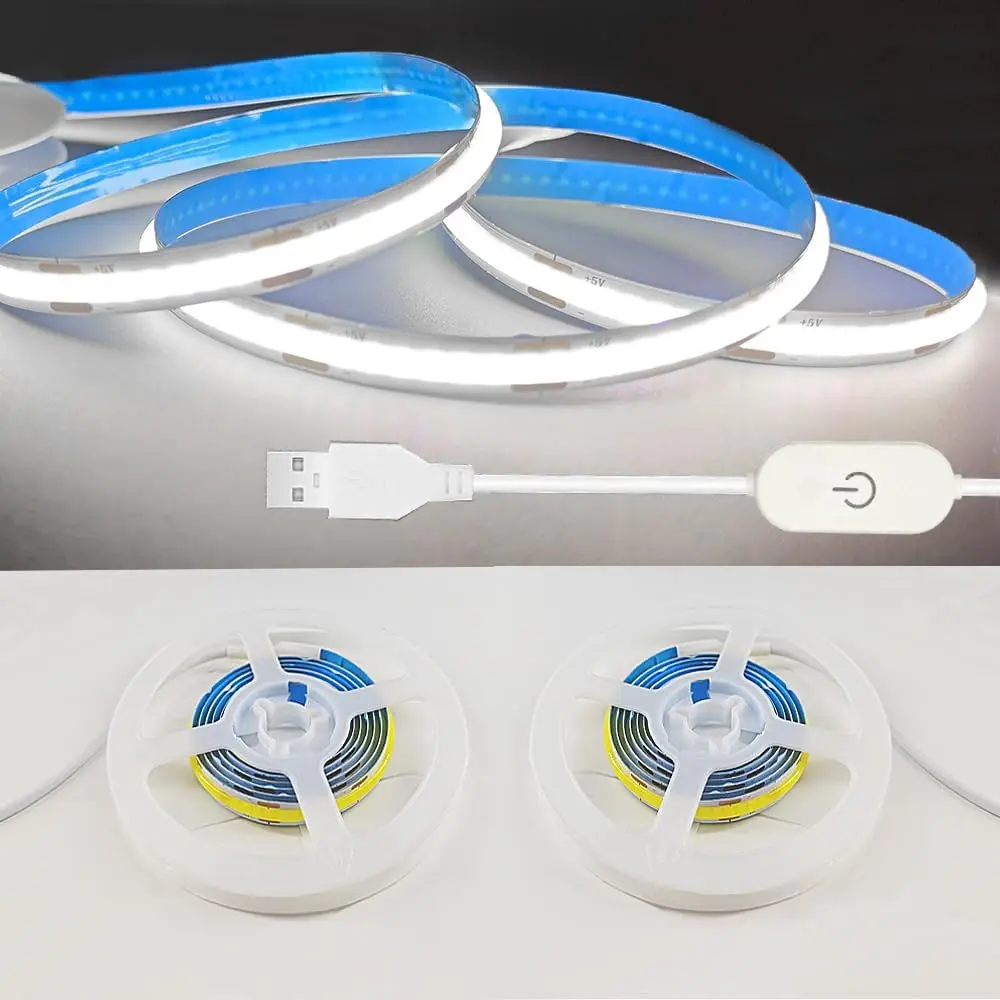 

1M-5M USB светодиодная лента 5 В 320 светодиодов/M COB сенсорный датчик с регулируемой яркостью лампа лента DIY ТВ зеркало подсветка кухня комната ночное освещение