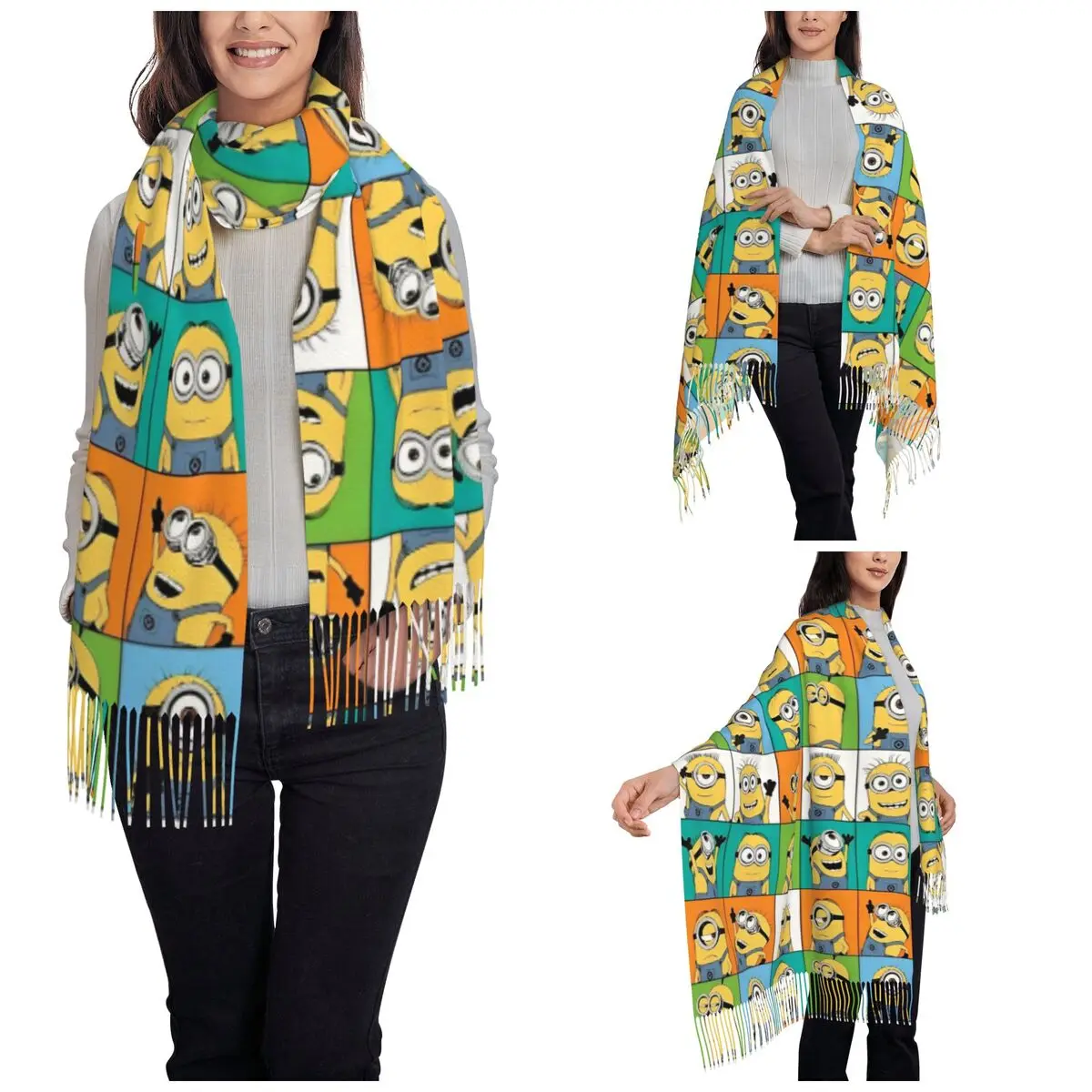 Kawaii Despicable Me Minions Scarf for Women Winter Fall Cashmere Shawl Wrap Cute Portrait Large Shawl Scarf Ladies