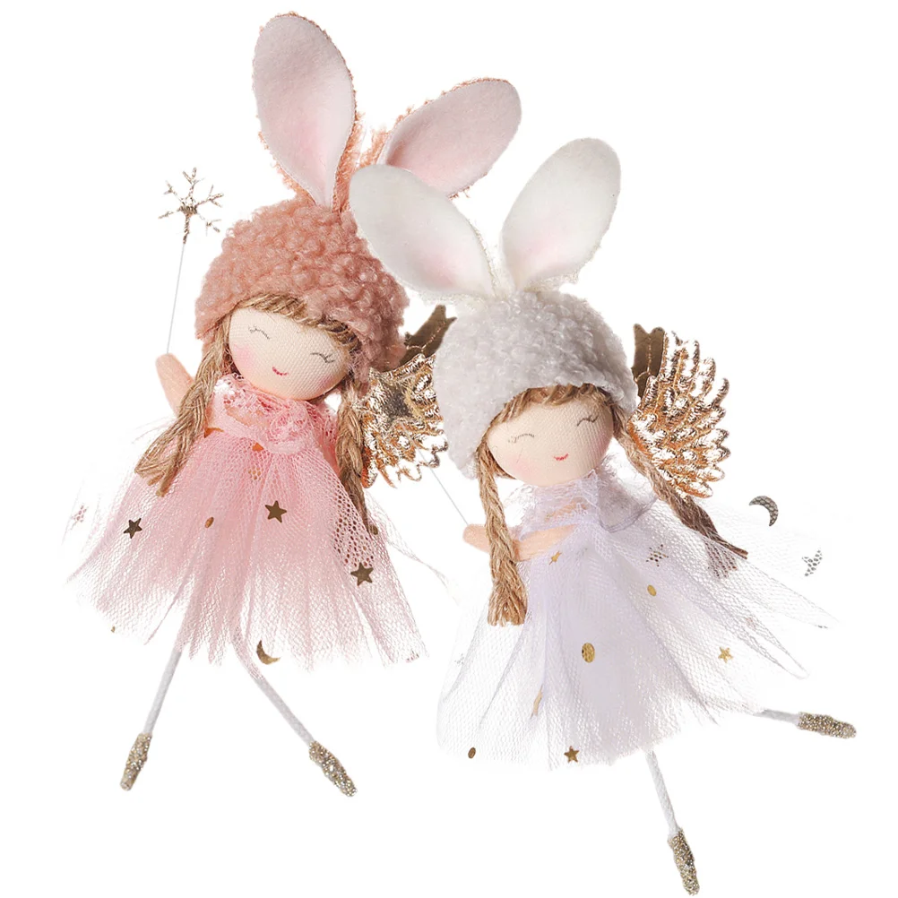 2 Pcs Angel Pendant Christmas Tree Ornaments Outdoor Decor The Car Hanging Chemical Fiber Cloth Dolls Xmas