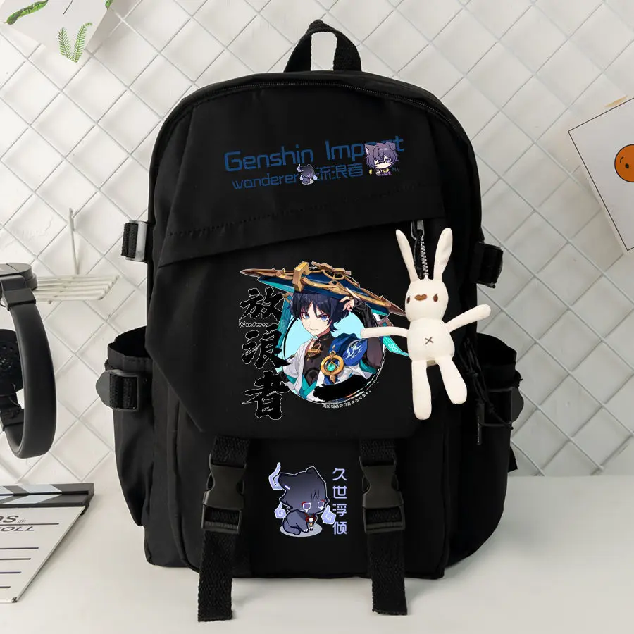 Genshin Impact Wanderer Double Shoulder Bag Large Capacity Junior High School Boys And Girls Student Anime Casual Backpack