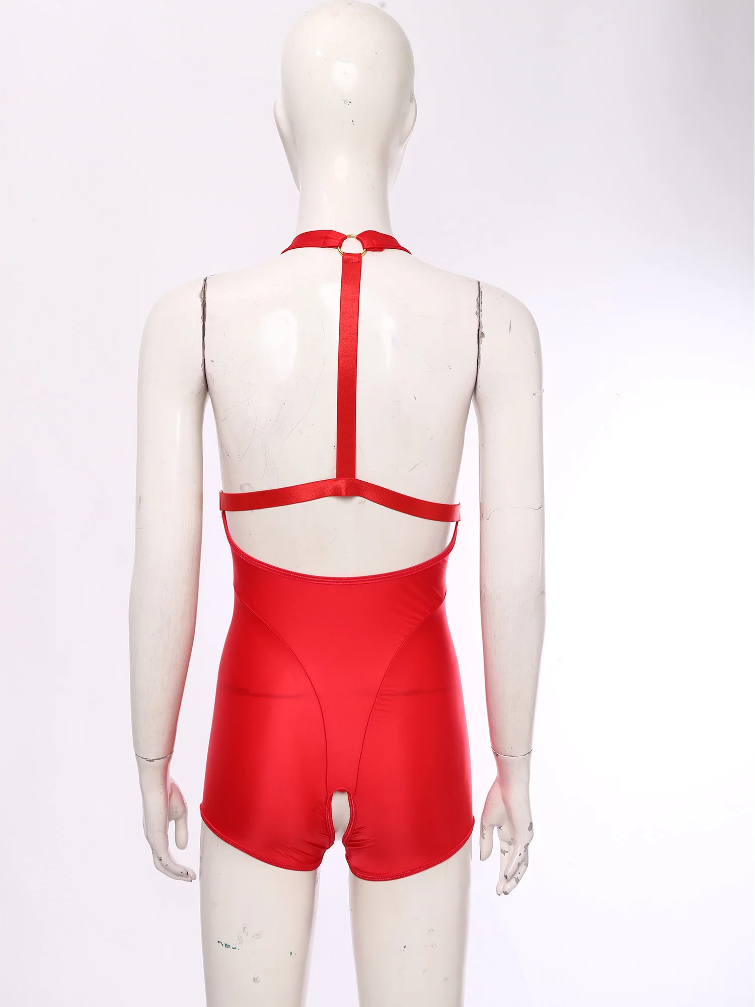 Women One Piece Swimsuit Cutout Halter See Through Color Blocking Leotard Bathing Suit Fancy Clubwear for Rave Party Nightwear