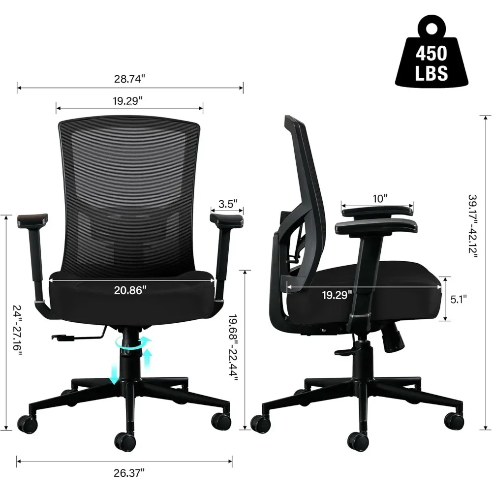 Big and Tall Office Chair 450lbs, Ergonomic High Back Computer Desk Chair for Heavy People with 2D Adjustable Waist Support