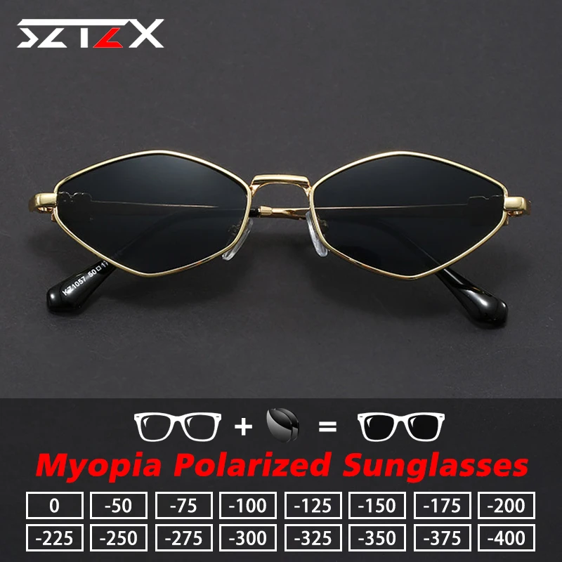 SZTZX Street Fashion Women polygon Myopia Sunglasses Retro Driving UV400 Glasses Customizable Prescription Polarized Sunglasses