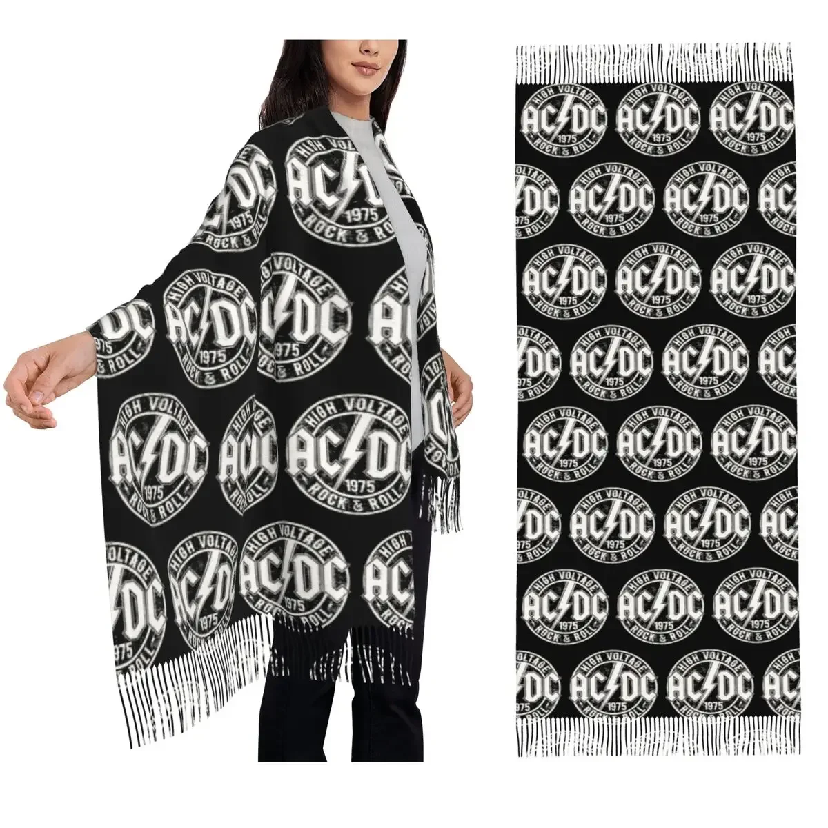 

Ретро-рок AC DC шарф с кисточками для женщин, мягкие теплые шали и накидки, большая осенне-зимняя шаль