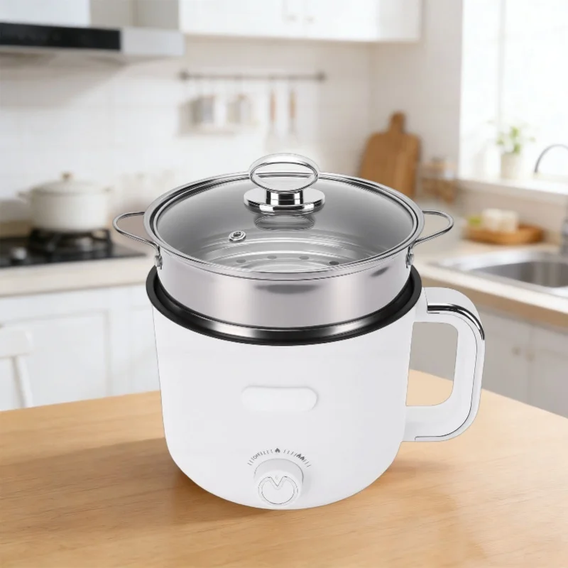 110V Electric Hot Pot Stainless Steel Multifunctional Cooker with Steam Basket For Dorm Home Apartment US Plug view 2