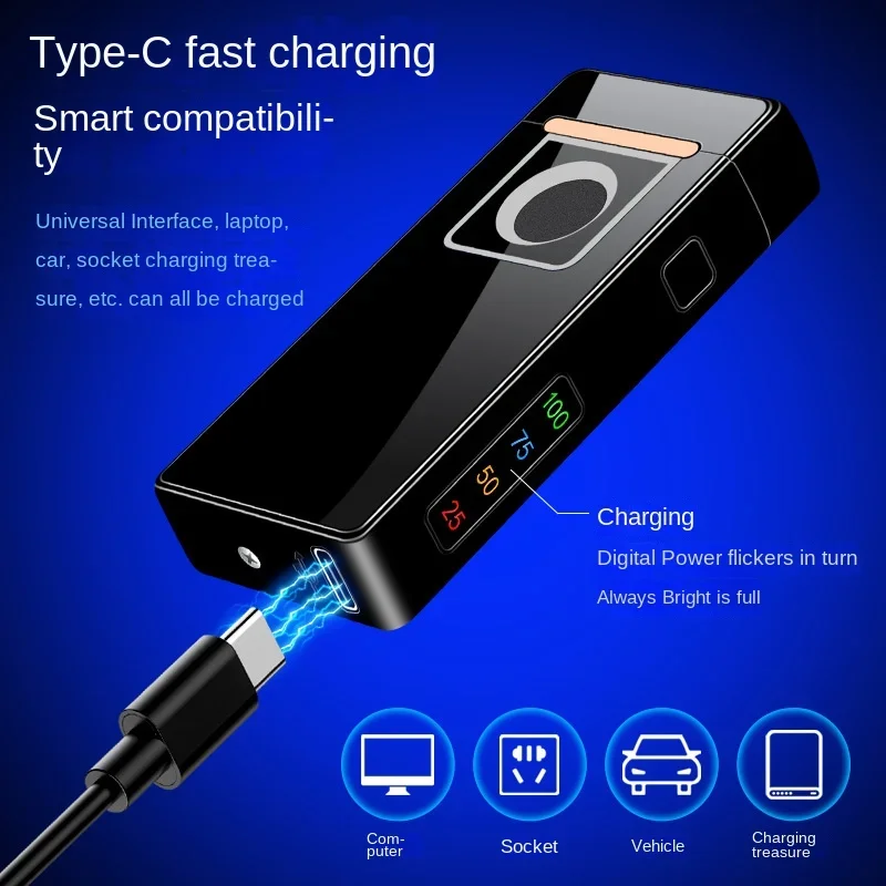 High-end true fingerprint private lighter Type-C fast charging smart chip is only available to the owner