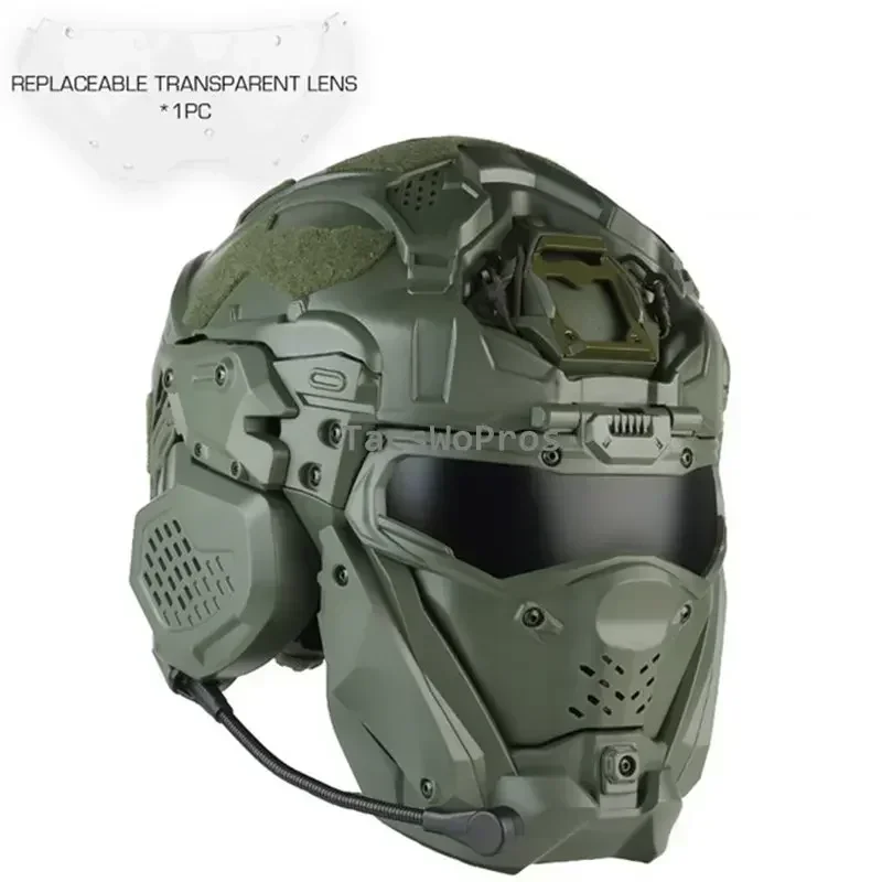 Casco sportivo da tiro Caschi da combattimento tattici protettivi completamente coperti Cuffie da caccia Paintball Protezione per la testa 2 lenti