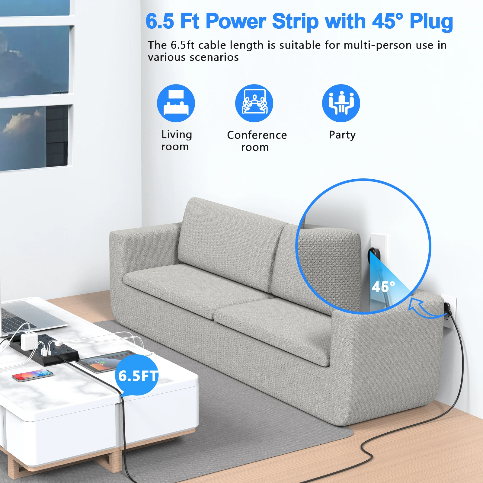 Multitap Power Strip US Plug AC Outlet USB Port 6.5ft Extension Cord Electrical Socket Smart Surge Protector Network Filter Home