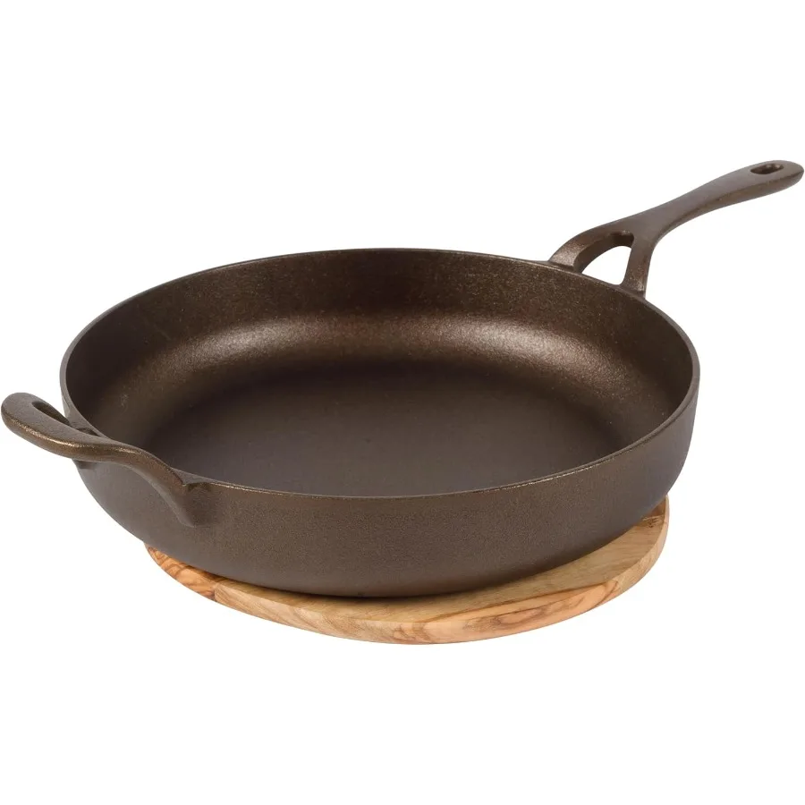 

Two Time Oprah's Favorite Things Winner - Natural Bronze Finish 12 Cast Iron Skillet with Long Handle Helper Handle and Olive W