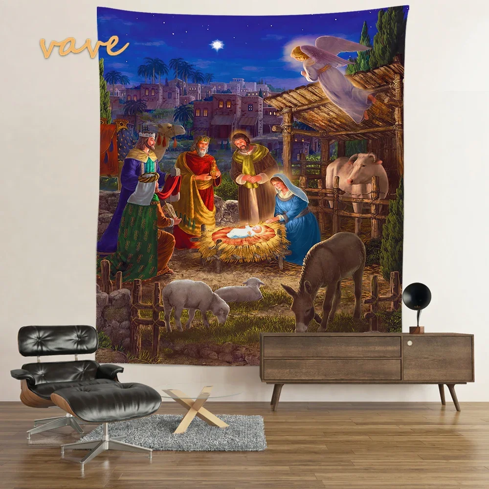 Christmas Decoration Tapestry Nativity Scene Wall Hanging Jesus Angel Easter Christ Room Decor Large Fabric Tapestry Aesthetic