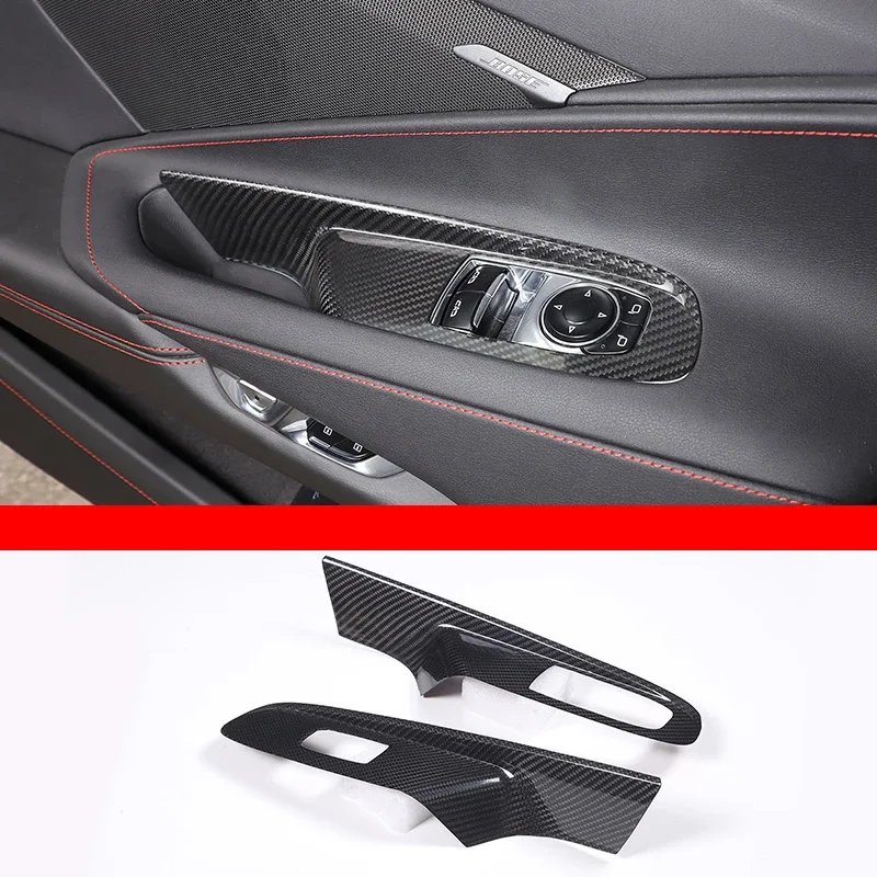 For Chevrolet Corvette C8 Z51 Z06 2020+ Car Glass Lift Decorative Frame Sticker Real Carbon Fiber Interior Accessories 2 Pcs