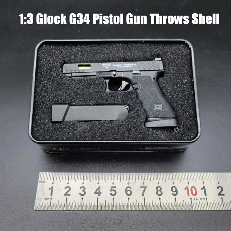 

Newest Alloy Empire 1:3 Glk G34 G17 Pistol Gun Keychain Throw The Shell Key Chain Model Ornament PUBG Toy Figurines & Miniatures