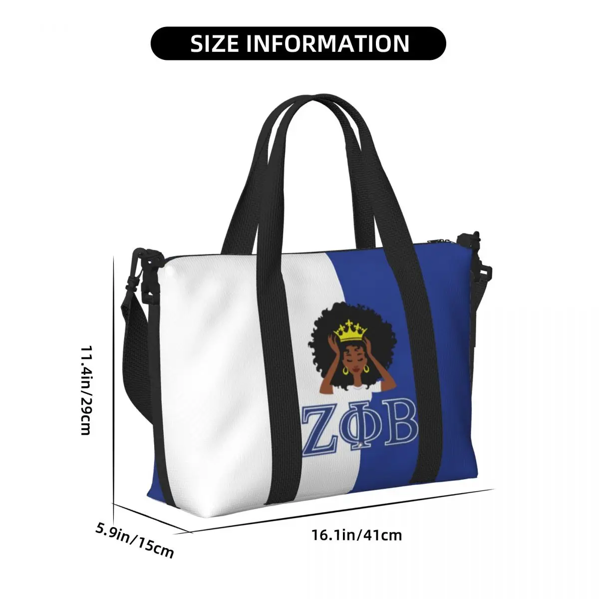 Custom Large Zeta Phi Beta Sorority Tote Bag Women ZOB Greek Letter 1920 Shopper Shoulder Beach Gym Travel Bag