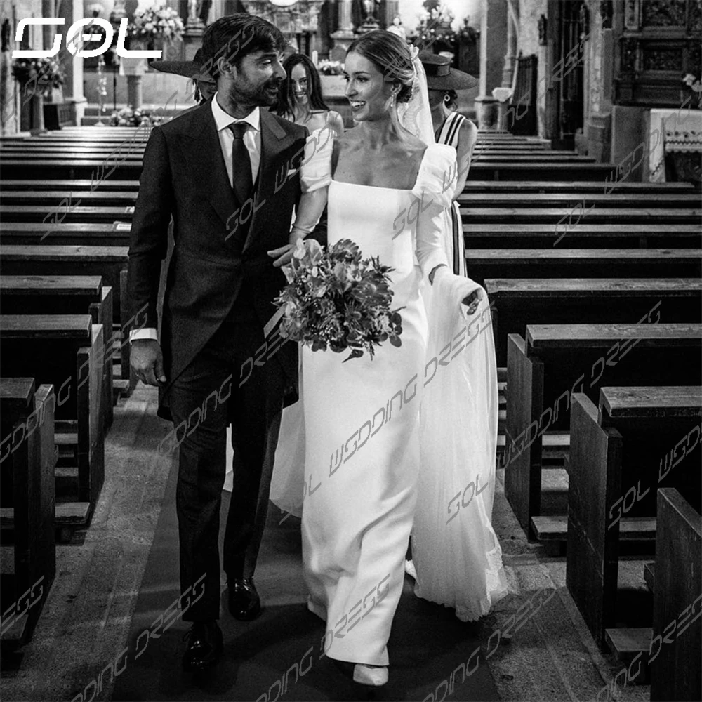 Vestido De Novia De sirena con cuello cuadrado y mangas abullonadas, elegante, desmontable, espalda descubierta