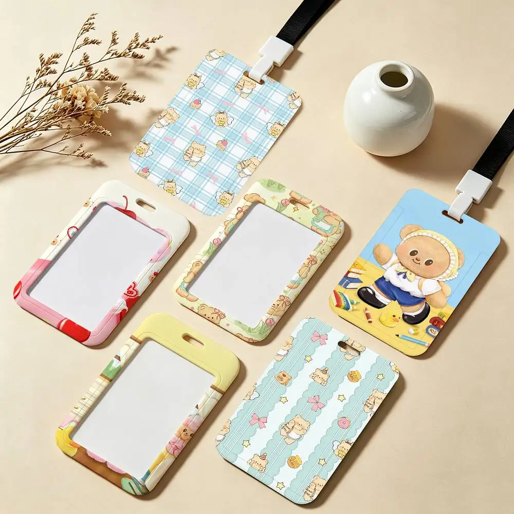 Kawaii Butter Bear Ausweishalter mit Umhängeband für Büro, Schule, Namenskarten, Ausweishülle