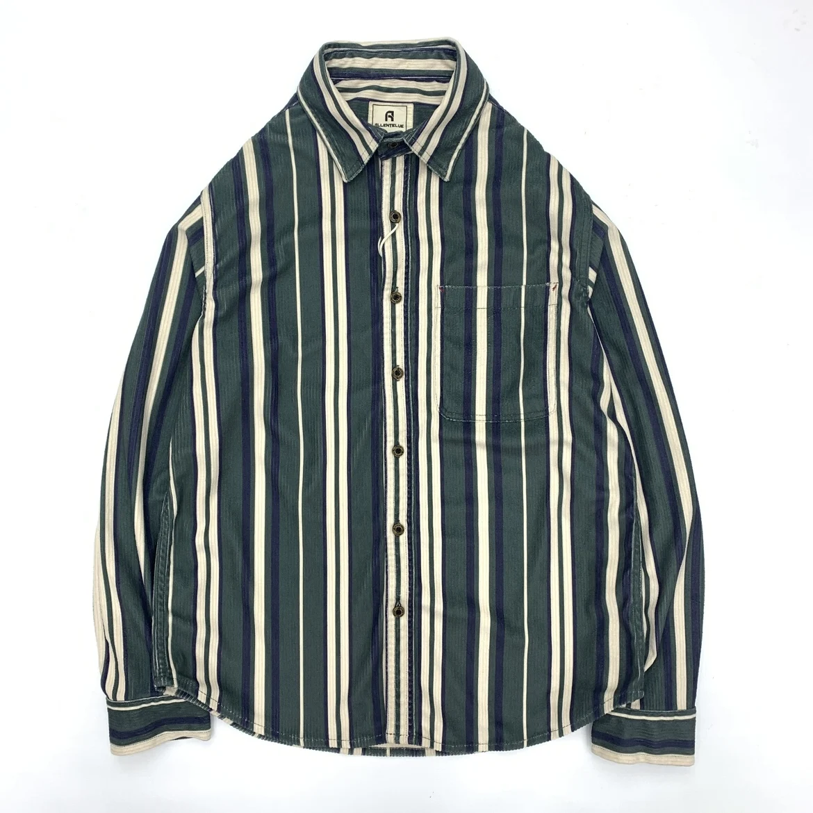 Amikaki Corduroy Striped Shirt For Men Retro Cotton Soft Sticky Loose Casual Long Sleeved Button Down Shirt With Chest Pocket