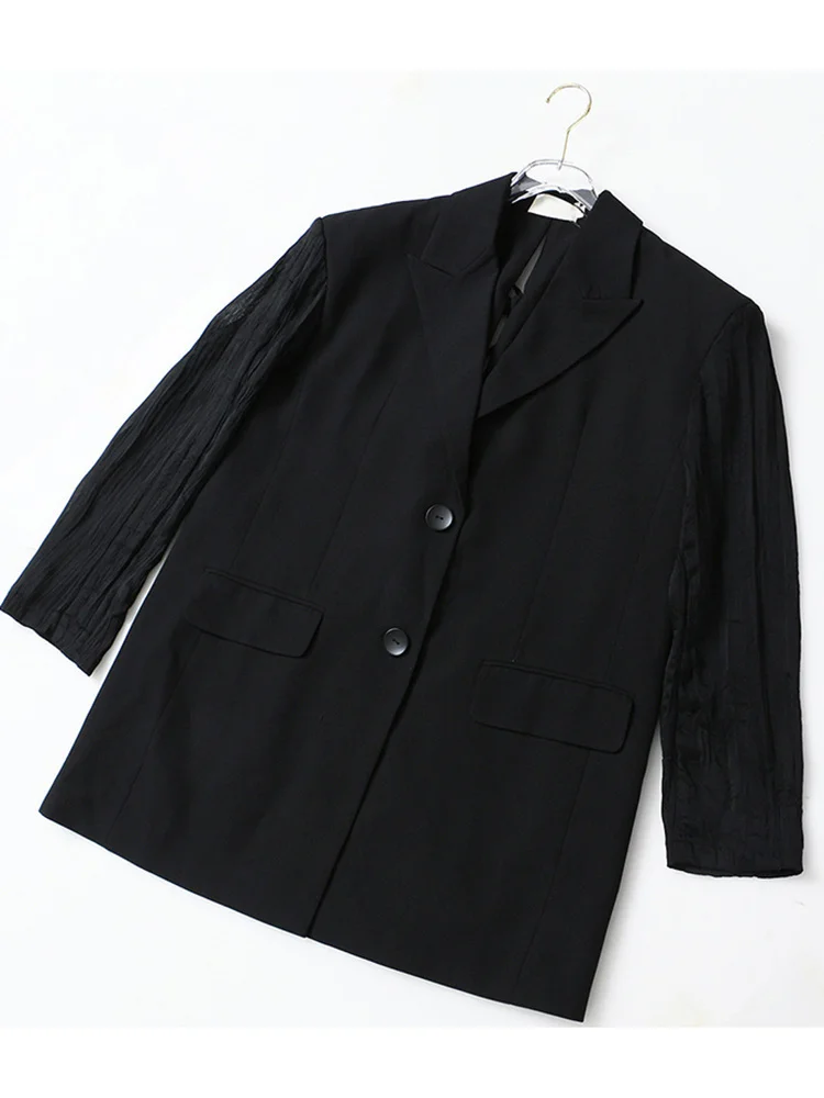 Imagem -04 - Eam Feminino Preto Plissado Volta Bandagem Tamanho Grande Blazer Nova Lapela Manga Longa Solto Ajuste Jaqueta Moda Primavera Outono 2024 1y053