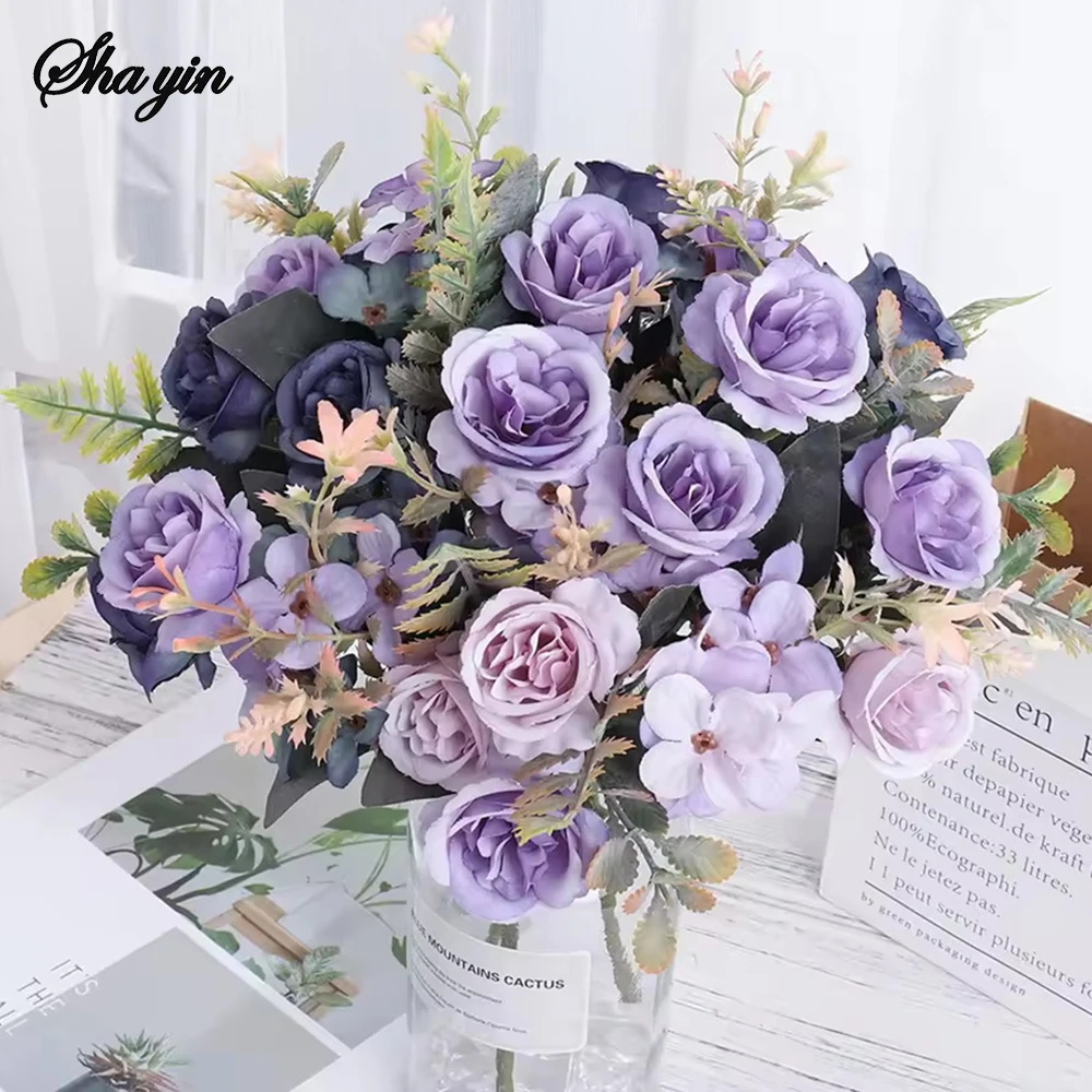 Home Decor Roses Autumn Artificial Flowers Silk Peony Hydrangea Big Bride Bouquet Wedding Home Party DIY Decoration Fake Flowers