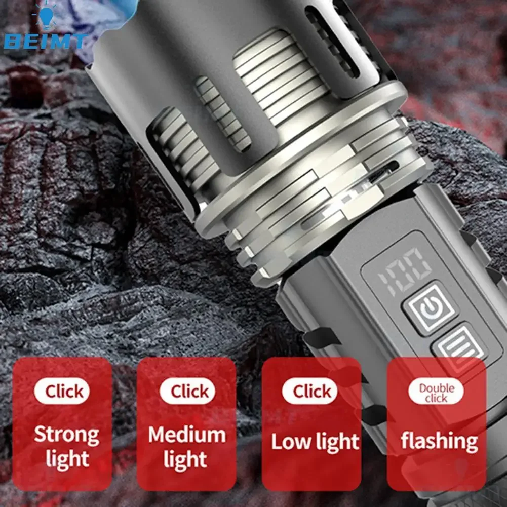 990000LMStrong Light Long-distance Flashlight Multifunctional Telescopic Zoom Spotlight Digital Battery Display Portable Torch