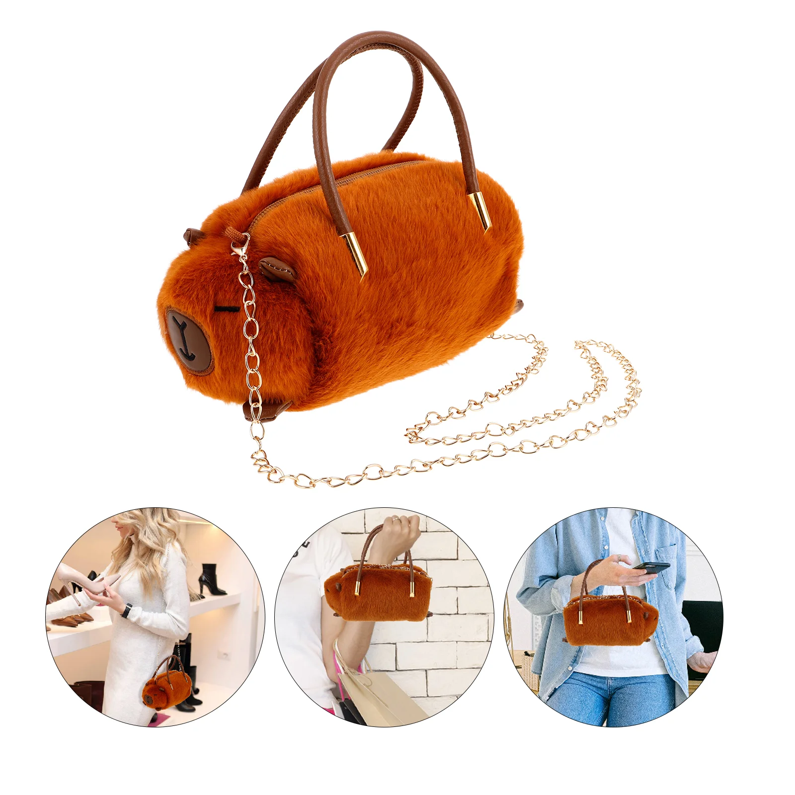 Purses for Women Trendy Plush Chain Bag Lady Shoulder Portable Crossbody Animal Cute Miss