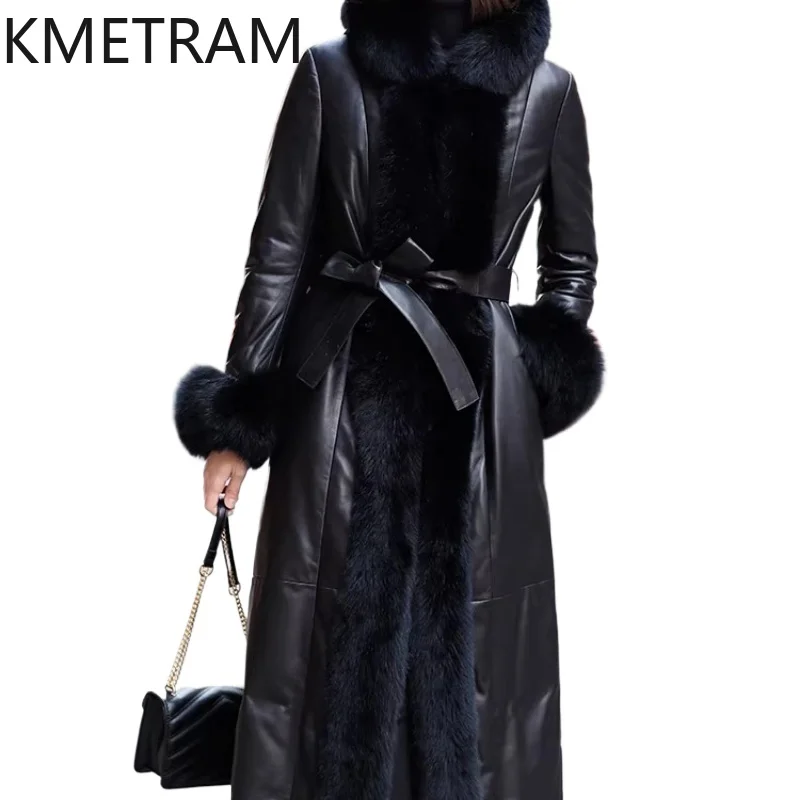 معطف KMETRAM من جلد الغنم الحقيقي معاطف طويلة من الفرو على الموضة مع قلنسوة ملابس شتوية للنساء 2025 كردينا جينزنايا