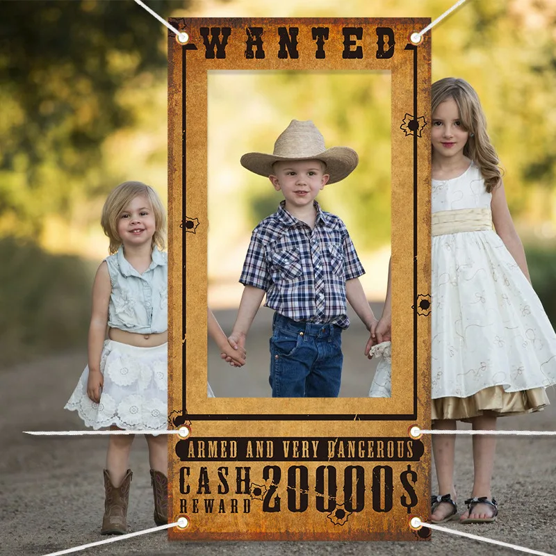 Western Cowboy Theme Party Photo Frame Props Wanted Reward Photo Fun Frame