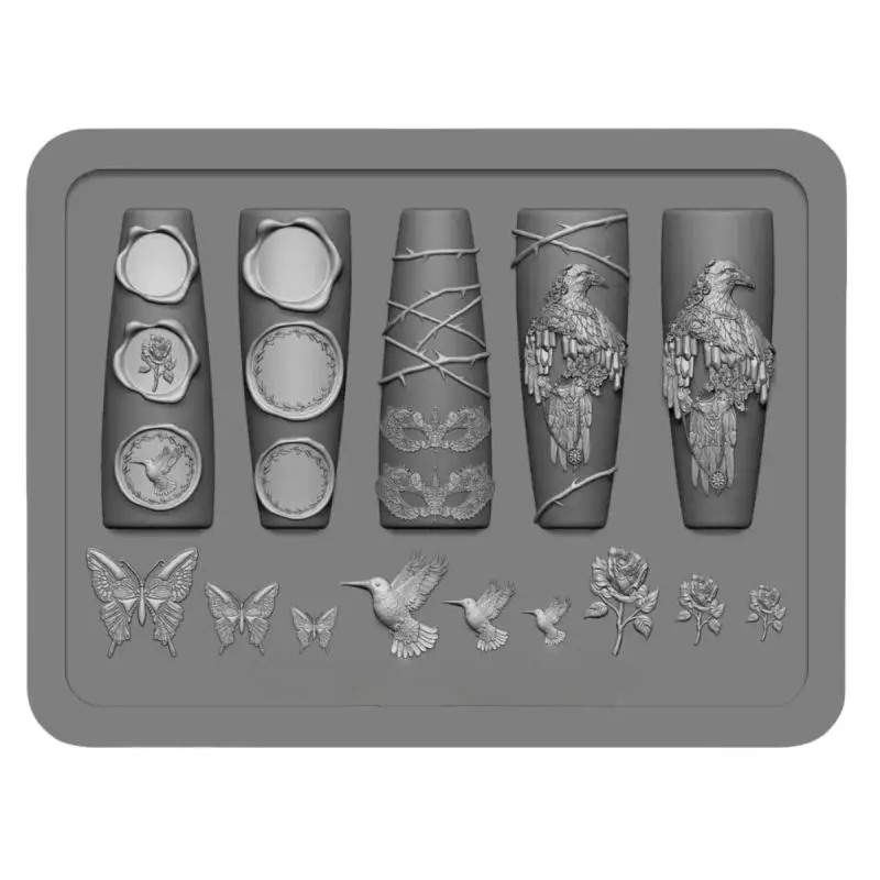 Molde de silicone para arte em unhas, retrô, corvo, rosa, borboleta, águia noturna, 3d, decoração de arte em unhas, design diy, molde transparente