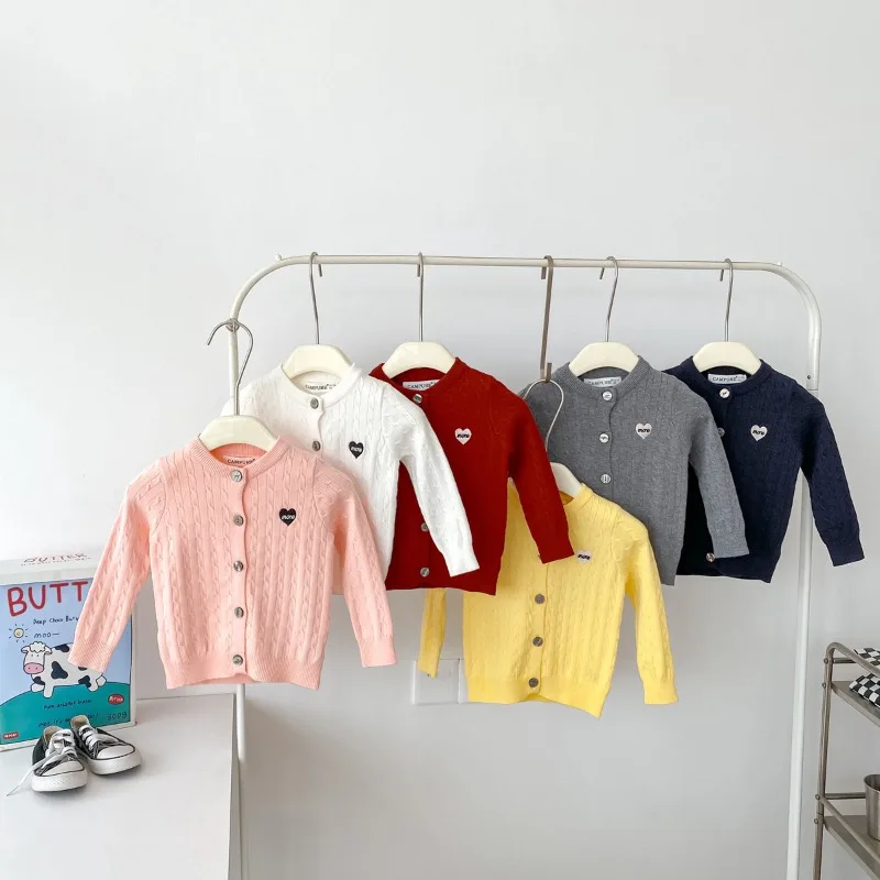 Girls' Baby Twisted Sweater Foreign Casual Love Knitted Cardigan Jacket  Girls Sweater Children's Clothing Medium and Small