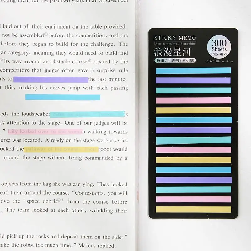 300 Blatt Regenbogen-Farbindex-Notizblock, klebrig, nicht Haftnotizen, Papieraufkleber, Notizblock, Lesezeichen, Schulbedarf, Kawaii-Briefpapier – Detail 5