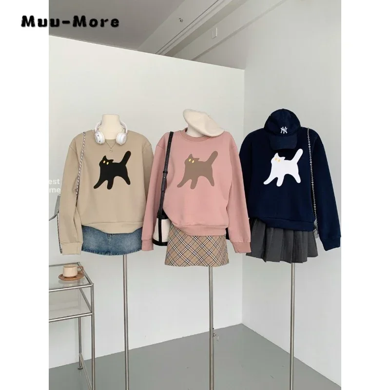 

Women Y2K Cartoon Print Long Sleeve Casual Sweet Style Sweatshirts 2023 Autumn Winter Korean Chic Style Cozy Female Fashion Top