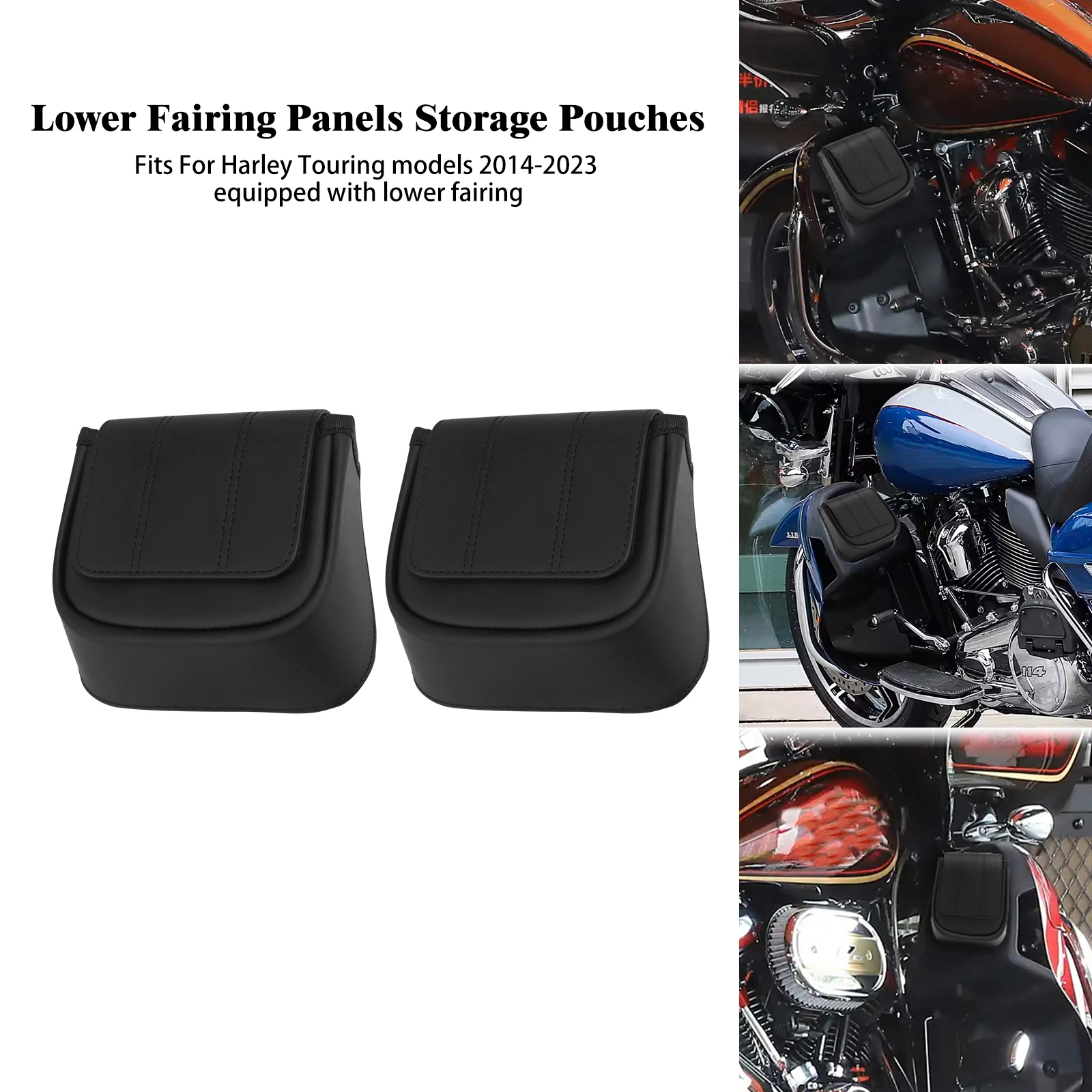 Motorcycle Lower Pouches Fairing Panel Door Pocket Storage For Harley Touring Road King Electra Street Glide Glove Box Bag 14-Up