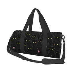 Black Cats Gym Bag Animal Pet Golden Eyes Sticking Out Tongue Different Expressions Duffle Bag for Sports Travel Weekender Bags