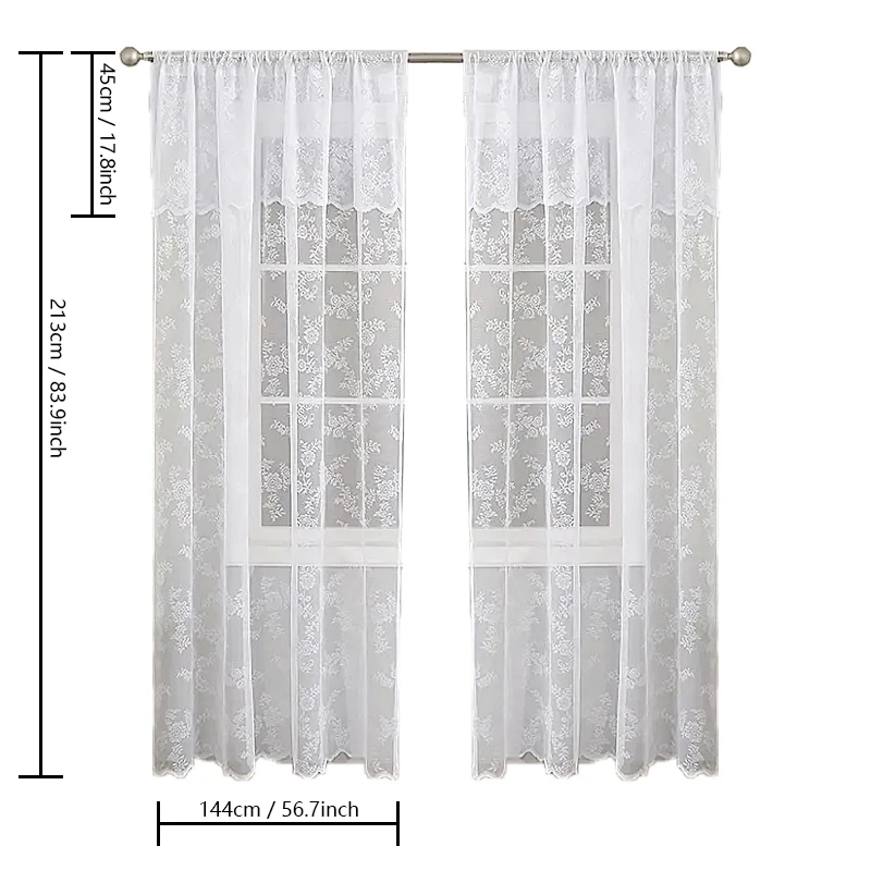 2pcs Decorate Your Room With A Four-Season Pastoral White Curtain, Polyester Woven White Floral Graphic Sheer Curtains