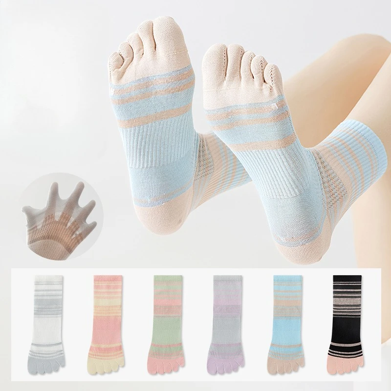 5 Pairs Five-finger Socks Thin Breathable Mesh Summer Medium Tube Sub-toe Socks Crew Women's Toe Socks