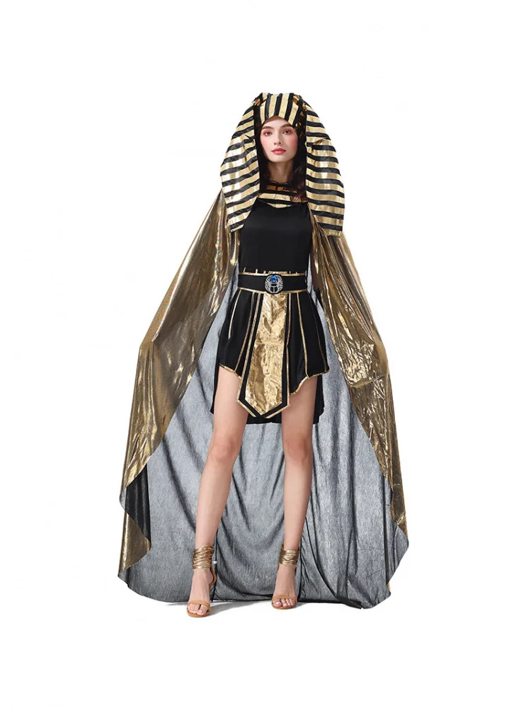 

loween Queen Egyptian Robe Gold Emed Cosplay Ancient Roman Princ Performance Costume Women's Faion Stage Outfit