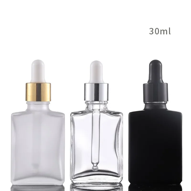 

200*Rectangle Amber Clear Black Frosted Glass Pipette Serum Bottles 30ml Essential Oil Square Glass Dropper Bottles with Pipette