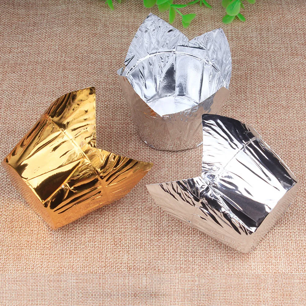 50pcs Cake Paper Cups Silver Muffin Liners For Baking Cupcake Party Wedding Shower Holiday Theme Celebration Baker Kitchen