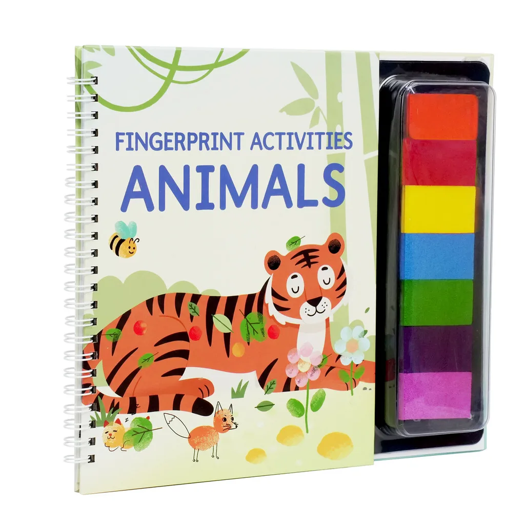 

Книга для творчества с отпечатками пальцев — Животные, 7 моющихся чернильных подушечек на масляной основе | Креативная книга для творчества и занятий по отпечаткам пальцев