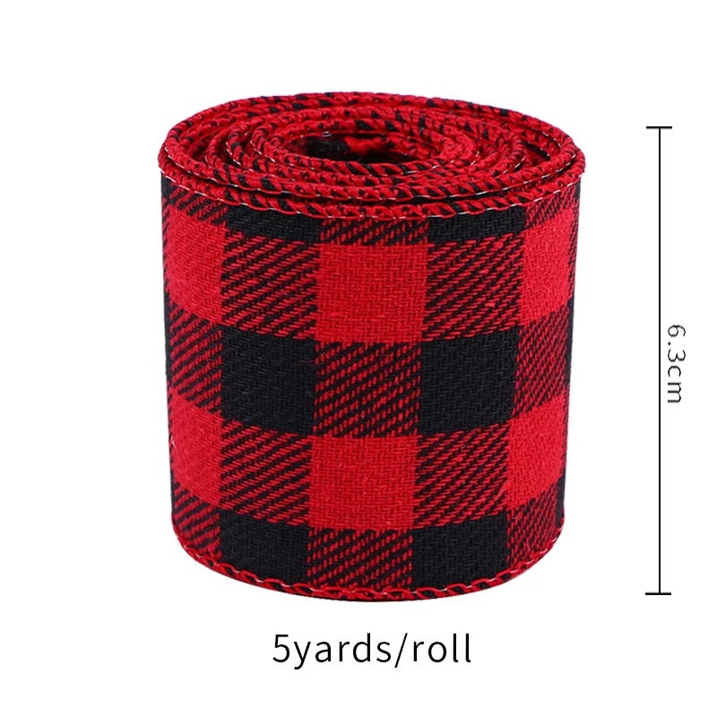 Plaid Ribbon Snowflake Buffalo Plaid Linen Ribbons Xmas Tree DIY Bows Christmas Wreath Gift Wrapping Ribbon Decor Width 6.3cm