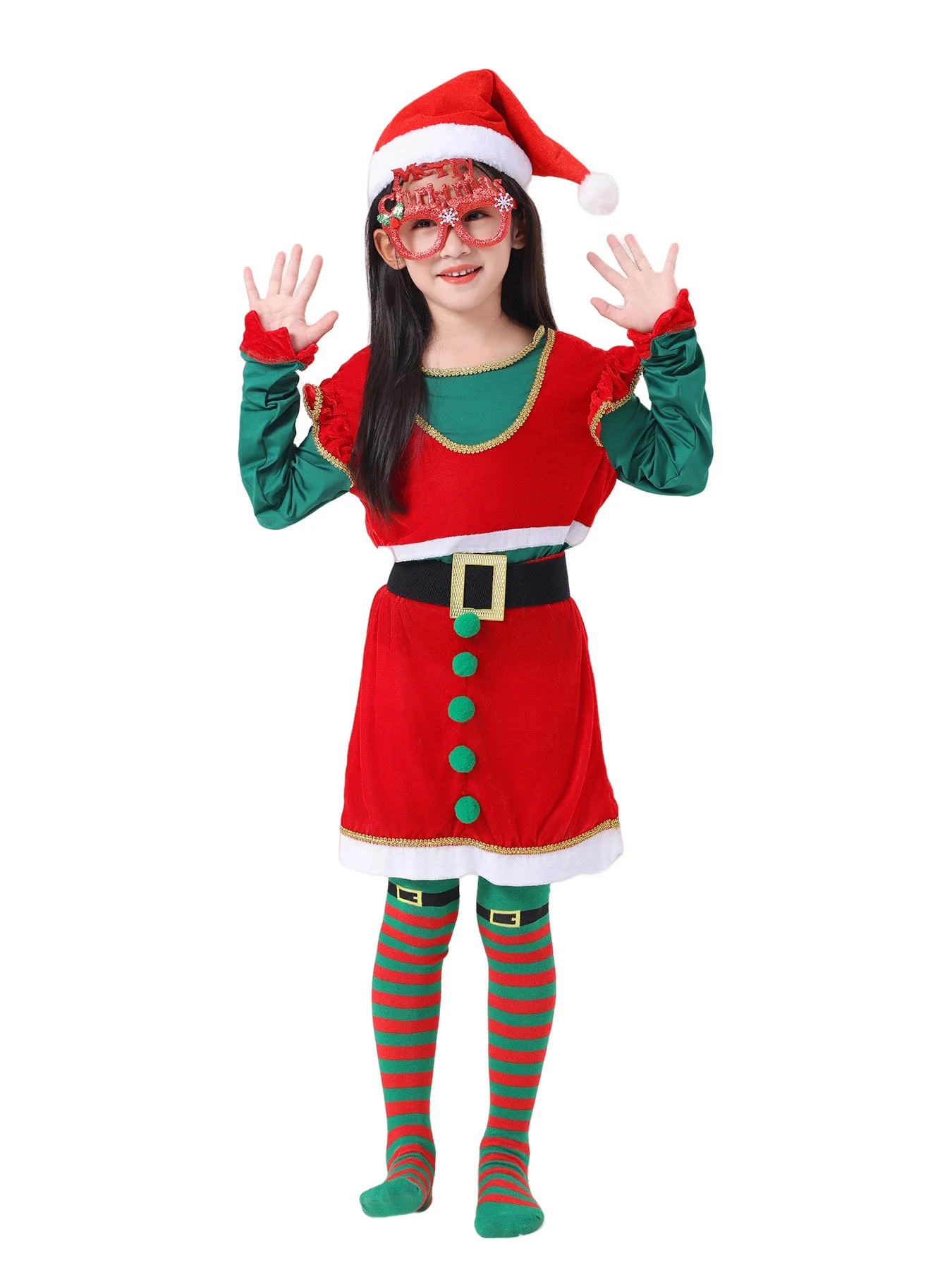 

Christmas Elf Girl Role-playing Costume Set Children's Xmas Carnival Party Stage Performance Fancy Santa Claus Dress Up Outfits